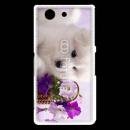 Coque Sony Xperia Z3 Compact Chiot blanc et fleur violette