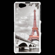Coque Sony Xperia Z1 Compact Tour Eiffel rouge sur fond en noir et blanc