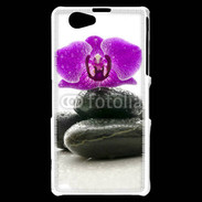 Coque Sony Xperia Z1 Compact Orchidée violette sur galet noir