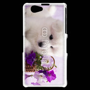 Coque Sony Xperia Z1 Compact Chiot blanc et fleur violette