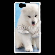 Coque Sony Xperia Z1 Compact Chien blanc et paire de chaussons
