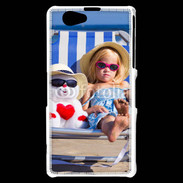 Coque Sony Xperia Z1 Compact Petite fille avec bonhomme de neige a la plage
