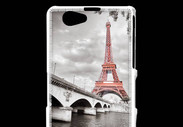 Coque Sony Xperia Z1 Compact Tour Eiffel rouge sur fond en noir et blanc