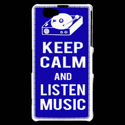 Coque Sony Xperia Z1 Compact Keep Calm Listen music Bleu