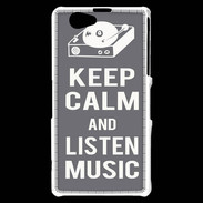 Coque Sony Xperia Z1 Compact Keep Calm Listen music Gris