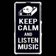 Coque Sony Xperia Z1 Compact Keep Calm Listen music Noir