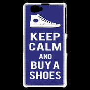 Coque Sony Xperia Z1 Compact Keep Calm Buy Shoes Bleu