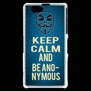 Coque Sony Xperia Z1 Compact Keep Calm and Be Anonymous Bleu
