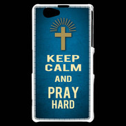 Coque Sony Xperia Z1 Compact Keep Calm and Pray Christian Bleu