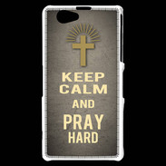 Coque Sony Xperia Z1 Compact Keep Calm and Pray Christian Gris