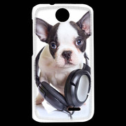 Coque HTC Desire 310 Bulldog français avec casque de musique
