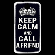 Coque HTC Desire 310 Keep Calm Call friend Noir
