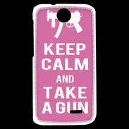 Coque HTC Desire 310 Keep Calm Take a gun Rose