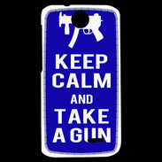 Coque HTC Desire 310 Keep Calm Take a gun Bleu