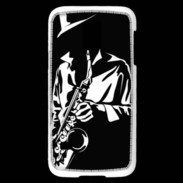 Coque Samsung Galaxy S5 Mini Saxophoniste en noir et blanc