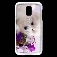 Coque Samsung Galaxy S5 Mini Chiot blanc et fleur violette