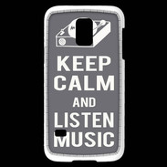 Coque Samsung Galaxy S5 Mini Keep Calm Listen music Gris