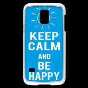 Coque Samsung Galaxy S5 Mini Keep Calm Be Happy Cyan