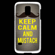 Coque Samsung Galaxy S5 Mini Keep Calm and Mustach Gris