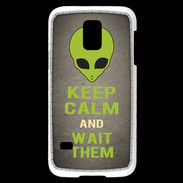 Coque Samsung Galaxy S5 Mini Keep Calm and Wait Alien Gris