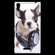 Coque Sony Xperia T3 Bulldog français avec casque de musique