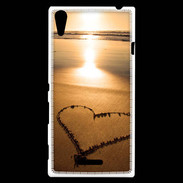 Coque Sony Xperia T3 Coeur sur la plage avec couché de soleil