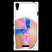 Coque Sony Xperia T3 Femme enceinte avec ruban bleu et rose
