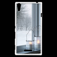Coque Sony Xperia T3 paysage hiver deux lanternes