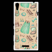 Coque Sony Xperia T3 Fond fashion vert et marron