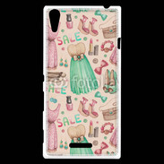 Coque Sony Xperia T3 Fond fashion rose et vert 2