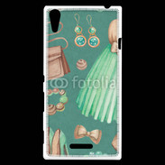 Coque Sony Xperia T3 Fond fashion vert et marron 2