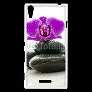 Coque Sony Xperia T3 Orchidée violette sur galet noir