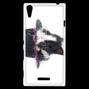 Coque Sony Xperia T3 Lapin noir et blanc dans un chapeau