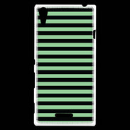 Coque Sony Xperia T3 rayures vert d'eau et noires