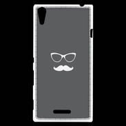 Coque Sony Xperia T3 moustache gris & blanc