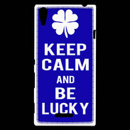 Coque Sony Xperia T3 Keep Calm Be lucky Bleu