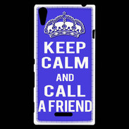 Coque Sony Xperia T3 Keep Calm Call friend Bleu