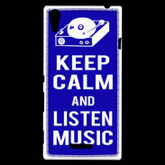 Coque Sony Xperia T3 Keep Calm Listen music Bleu