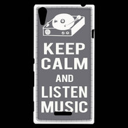 Coque Sony Xperia T3 Keep Calm Listen music Gris