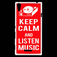 Coque Sony Xperia T3 Keep Calm Listen music Rouge
