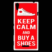 Coque Sony Xperia T3 Keep Calm Buy Shoes Rouge
