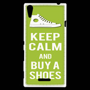 Coque Sony Xperia T3 Keep Calm Buy Shoes Vert Pomme