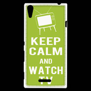Coque Sony Xperia T3 Keep Calm Watch TV Vert pomme