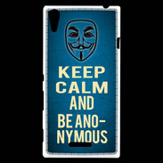 Coque Sony Xperia T3 Keep Calm and Be Anonymous Bleu