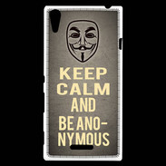 Coque Sony Xperia T3 Keep Calm and Be Anonymous Gris