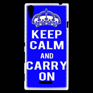 Coque Sony Xperia T3 Keep Calm and Carry on Bleu