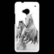 Coque HTC One Chevaux en noir et blanc