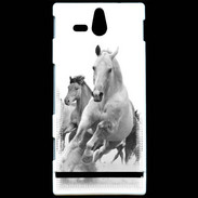 Coque Sony Xperia U Chevaux en noir et blanc