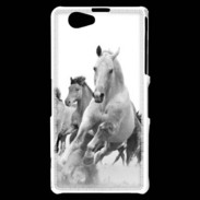 Coque Sony Xperia Z1 Compact Chevaux en noir et blanc