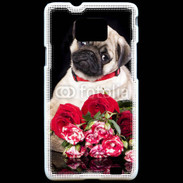 Coque Samsung Galaxy S2 Chiot et fleurs rouges